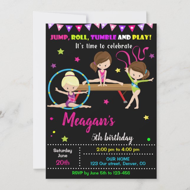 Gymnastics birthday invitation Dance party invite (Front)