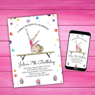 Gymnastics Birthday Invitation   Gymnastics Party 