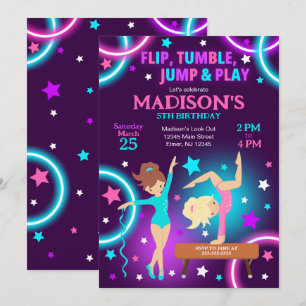 Gymnastics Birthday Invitation Neon Glow Party