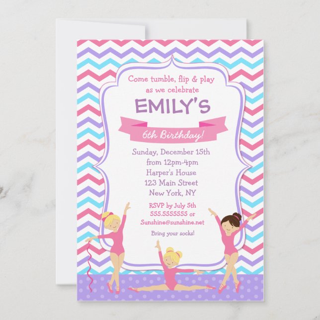Gymnastics Birthday Invitations (Front)
