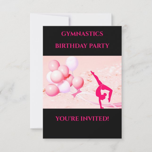 "GYMNASTICS" birthday  invitations for girl's. (Front)
