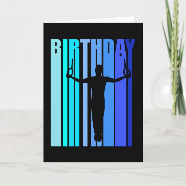 Gymnastics Birthday Male Gymnast Retro Style Rings Card (Front)