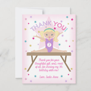 Gymnastics Birthday Party Blonde Hair Thank You Card