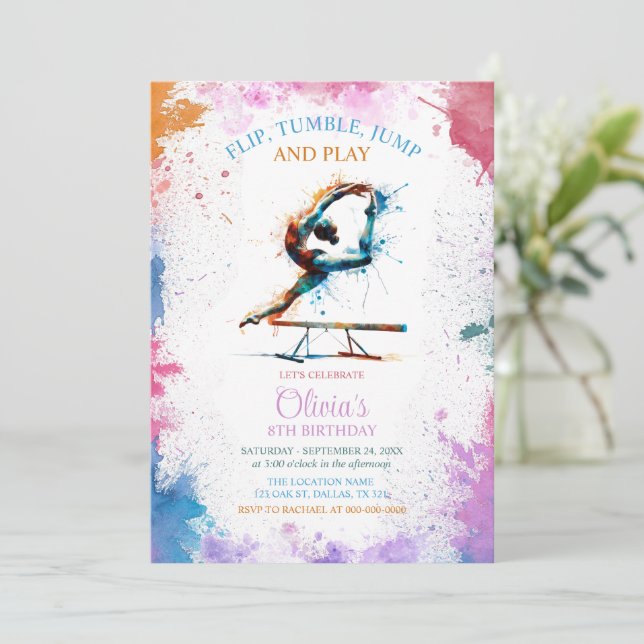 Gymnastics Birthday Party Invitation (Standing Front)