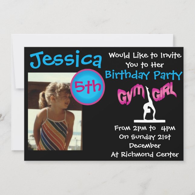 Gymnastics Birthday Party Invitations (Front)