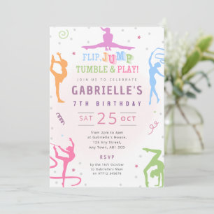 Gymnastics Birthday Party Invite Trampoline Gym
