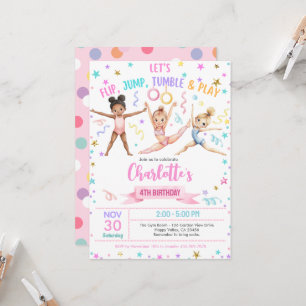 Gymnastics Birthday Party Pastel Watercolor Invitation