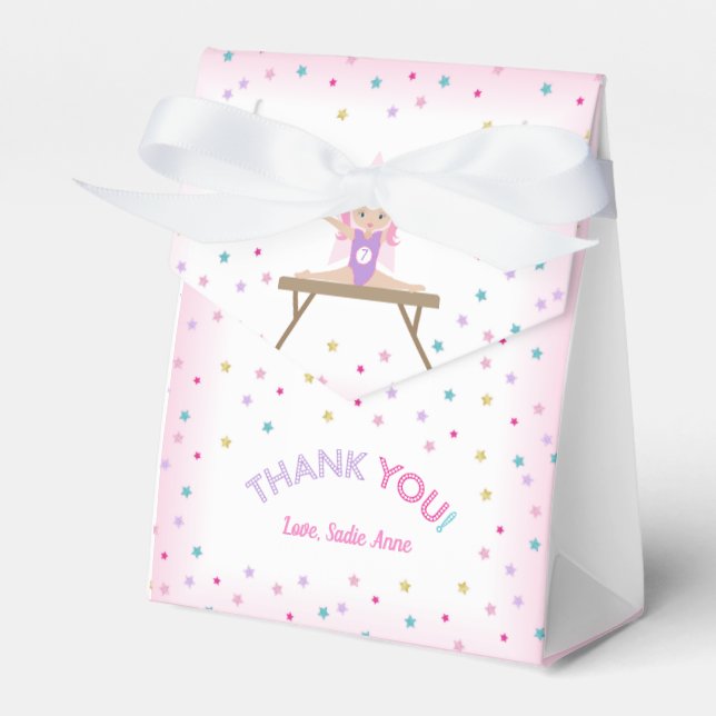 Gymnastics Birthday Party Pink Hair Favour Box (Front Side)