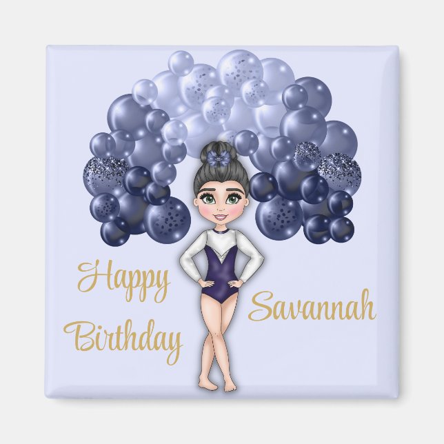 Gymnastics Birthday Party with Blue Balloon Arch Magnet (Front)