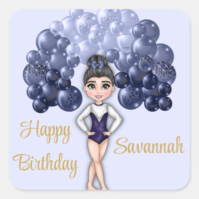 Gymnastics Birthday Party with Blue Balloon Arch Square Sticker (Front)