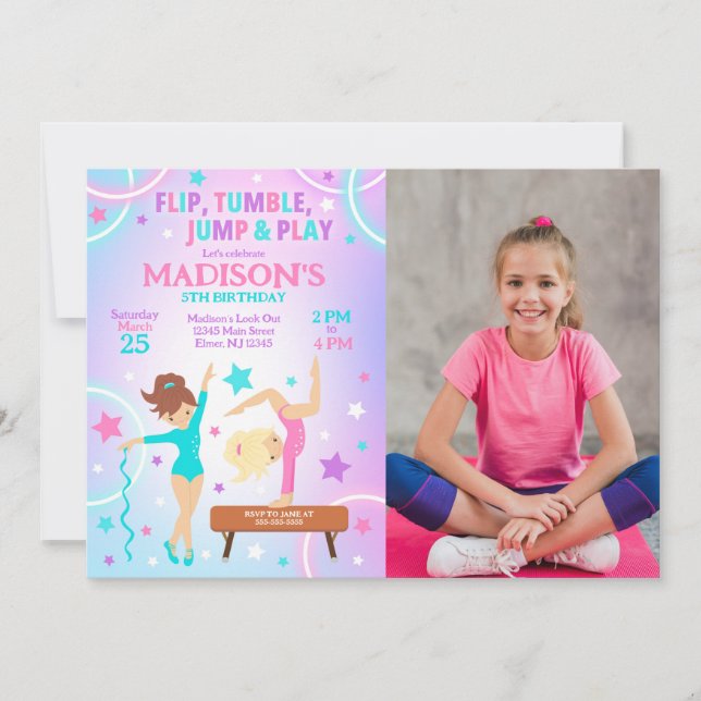 Gymnastics Birthday Photo Invitation  (Front)