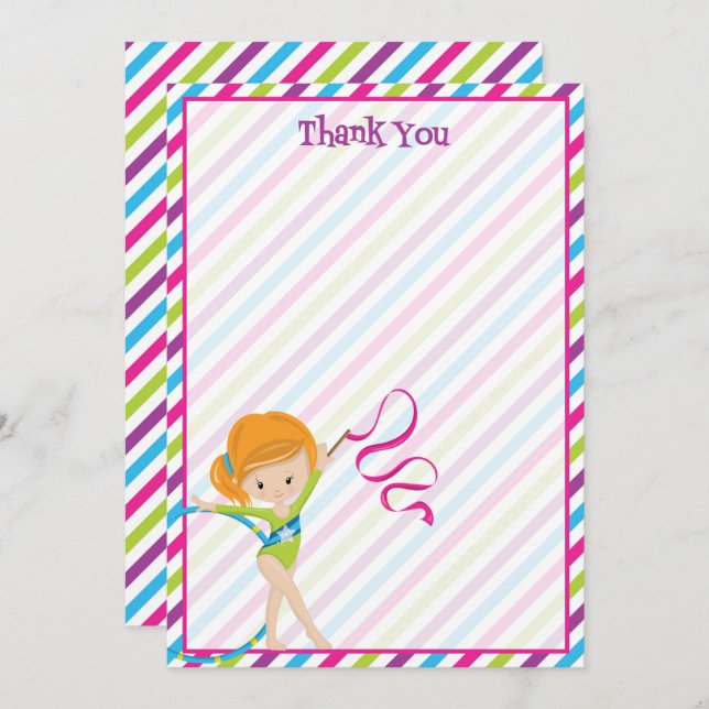 Gymnastics birthday thank you cards (Front/Back)