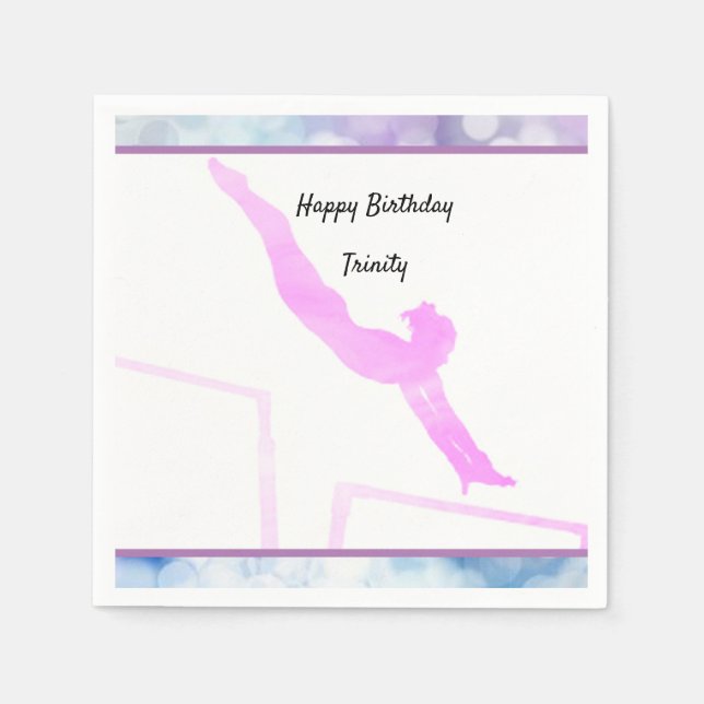 Gymnastics Birthday Uneven Bars Watercolor Napkin (Front)