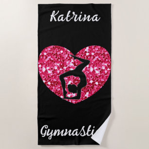 Gymnastics Black and Hot Pink Personalised Beach Towel