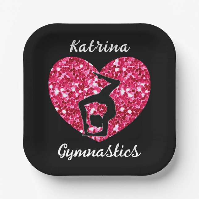 Gymnastics Black and Hot Pink Personalised  Paper Plate (Front)