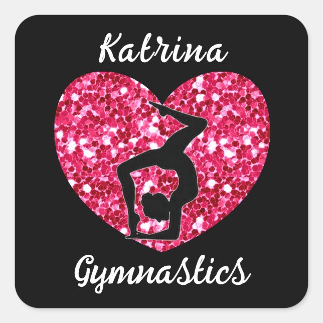 Gymnastics Black and Hot Pink Personalised  Square Sticker (Front)