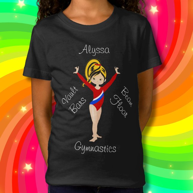 Gymnastics Black / Blonde, Hazel Eyes, Red Leotard T-Shirt (Creator Uploaded)
