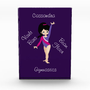 Gymnastics Black Hair, Blue Eyes, Purple Leotard Photo Block