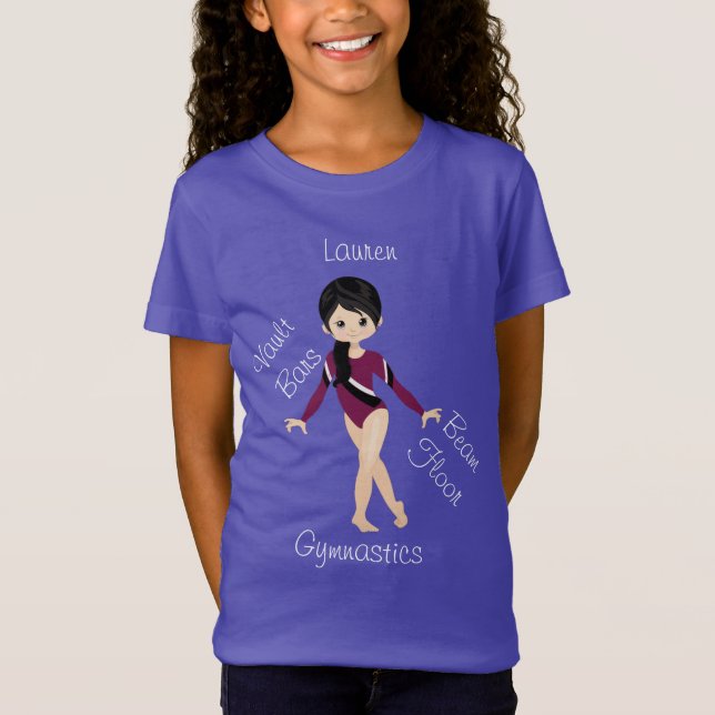 Gymnastics Black Hair, Brown Eyes, Burgundy Leo   T-Shirt (Front)