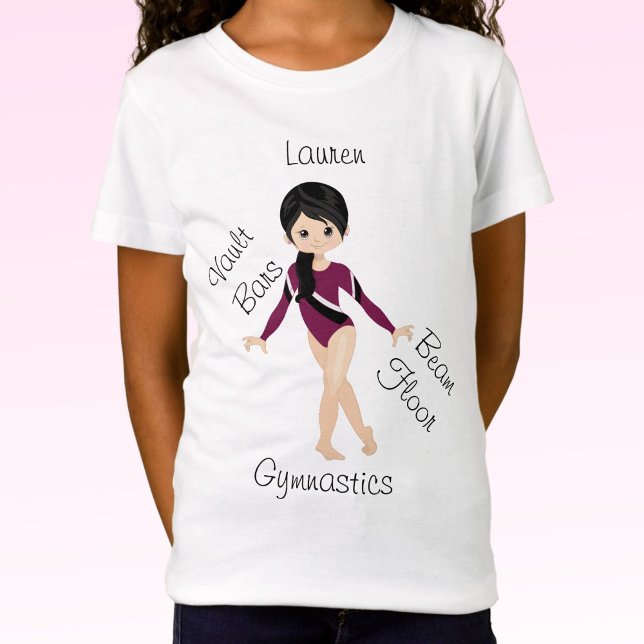 Gymnastics Black Hair, Brown Eyes, Burgundy Leo  T-Shirt (Creator Uploaded)