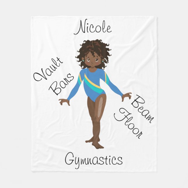 Gymnastics Brunette, Brown Eyes, Blue Leotard Fleece Blanket (Front)