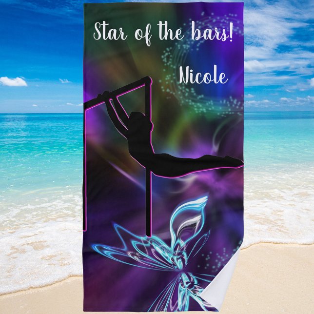 Gymnastics Butterfly Star of the Bars Personalised Beach Towel (Creator Uploaded)