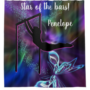 Gymnastics Butterfly Star of the Bars Personalised Shower Curtain