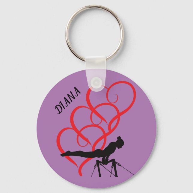 Gymnastics button keychain.  Personalised name. Key Ring (Front)