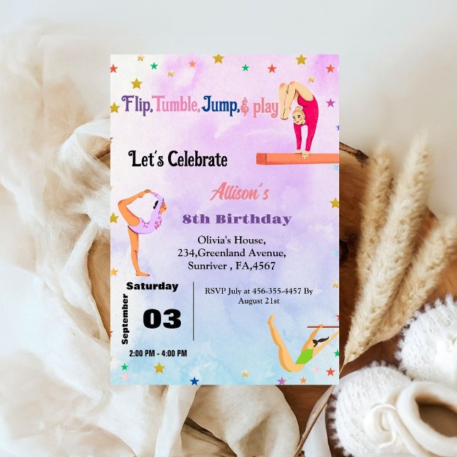 Gymnastics  Cartwheels girl birthday party Invitation (Creator Uploaded)