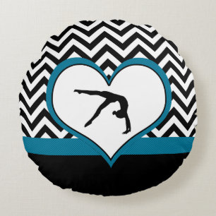 Gymnastics Chevron Heart in Black Round Cushion