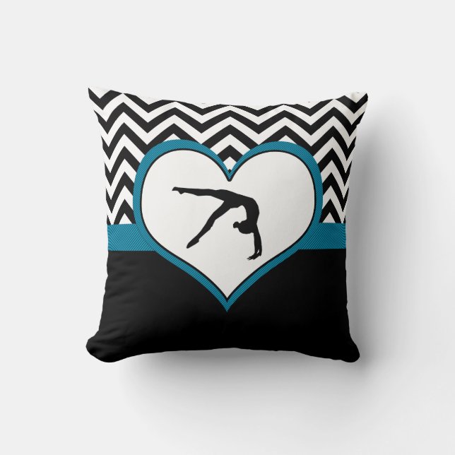 Gymnastics Chevron Heart with Monogram in Black Cushion (Front)