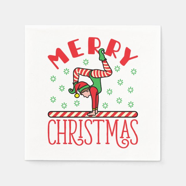 Gymnastics Christmas Elf on Beam Napkin (Front)