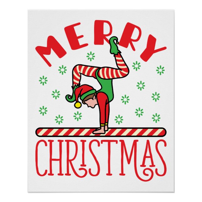 Gymnastics Christmas Elf on Beam Poster (Front)