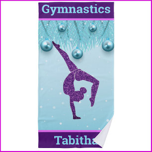 Gymnastics Christmas Purple Aqua Personalised    Beach Towel