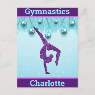 Gymnastics Christmas Purple Aqua Personalised Postcard