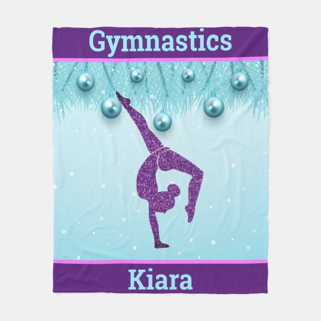 Gymnastics Christmas Purple Aqua Personalized    Fleece Blanket (Front)
