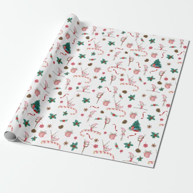 Gymnastics Christmas Wrapping Paper Pink Holiday (Unrolled)