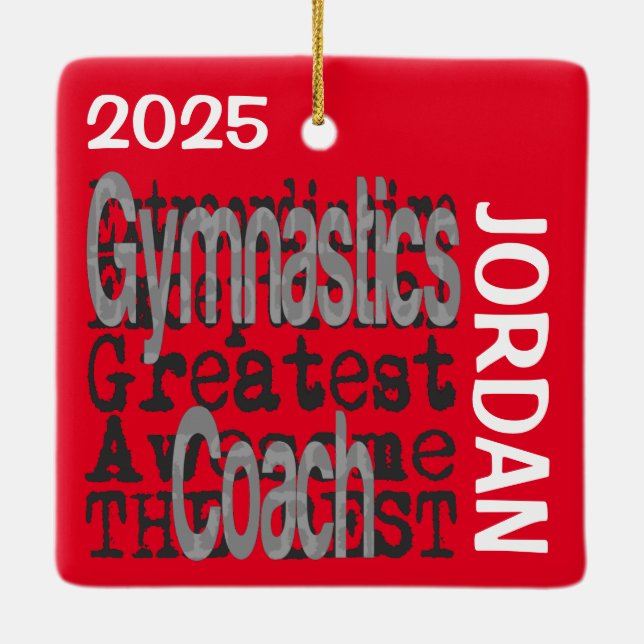 Gymnastics Coach Extraordinaire CUSTOM Ceramic Ornament (Back)