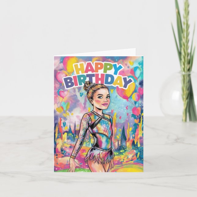 Gymnastics colourful painted personalised birthday invitation (Front)