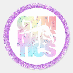 Gymnastics Confetti Letters with Purple Glitter  Classic Round Sticker