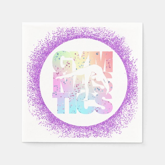 Gymnastics Confetti Letters with Purple Glitter  Napkin (Front)
