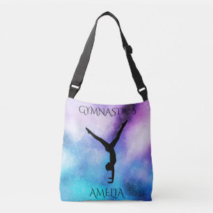 Gymnastics cross body tote with custom name.