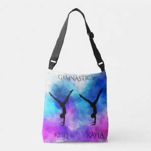 Gymnastics cross body tote with custom names.