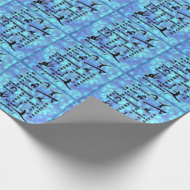 Gymnastics Crosswords Skills Blue Wrapping Paper (Corner)