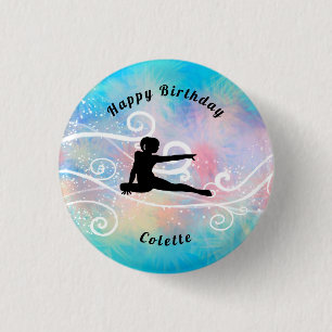 Gymnastics / Dance Happy Birthday Custom Swirl 3 Cm Round Badge