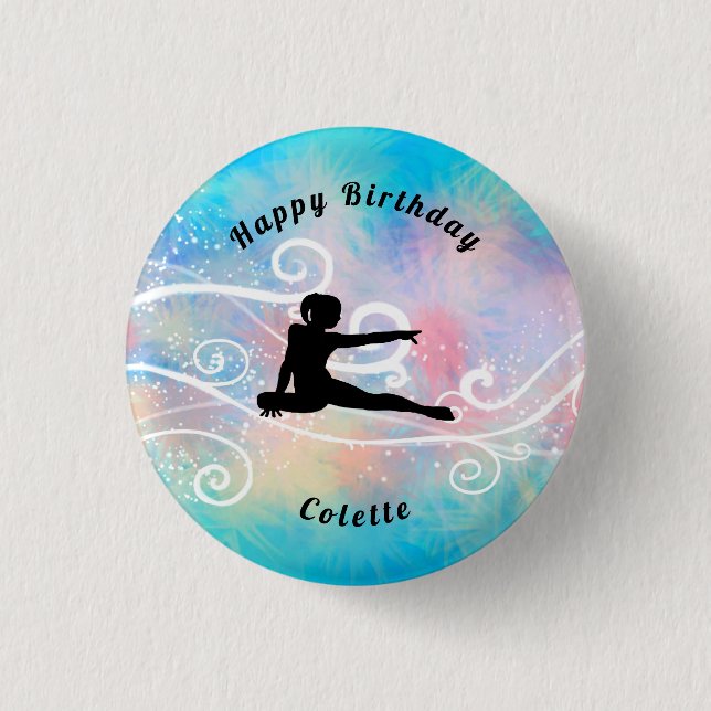 Gymnastics / Dance Happy Birthday Custom Swirl 3 Cm Round Badge (Front)