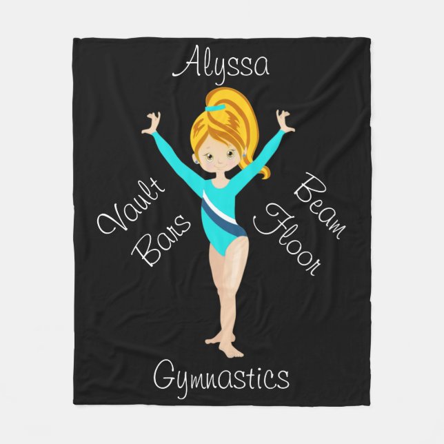 Gymnastics Deep Blonde, Hazel Eyes, Turquoise Leo Fleece Blanket (Front)