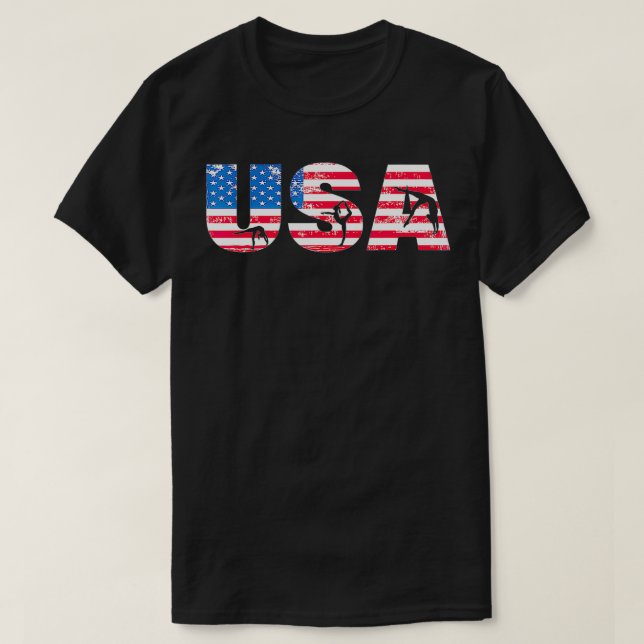 Gymnastics Enthusiasts American Flag USA Gymnast V T-Shirt (Design Front)
