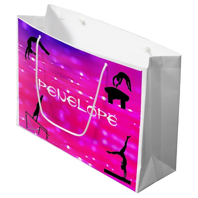 Gymnastics Events White Gift Bag Custom w/ Name (Front Angled)