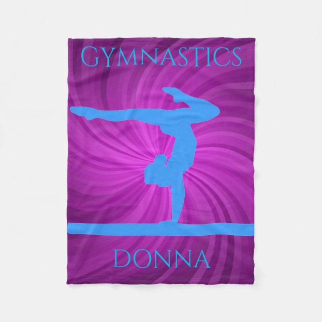 Gymnastics fleece blanket.  Personalized name. (Front)